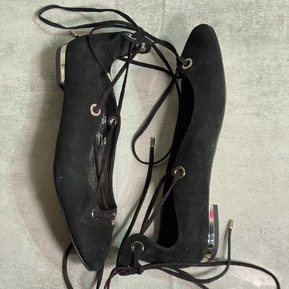 Halogen Black Suede Nella Ghillie Strap Almond Toe - Picture 2 of 5